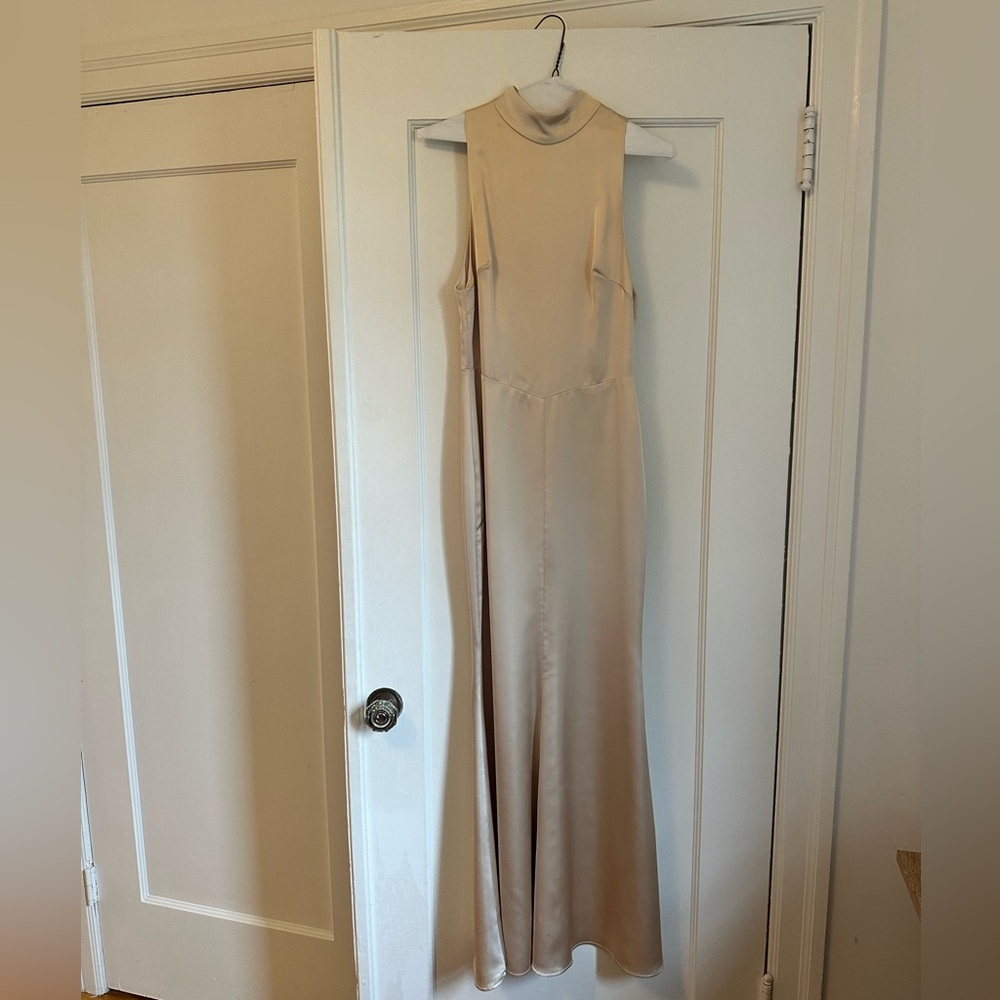 Fame and Partners High Neck Flared Maxi - satin-back-twill_champagne